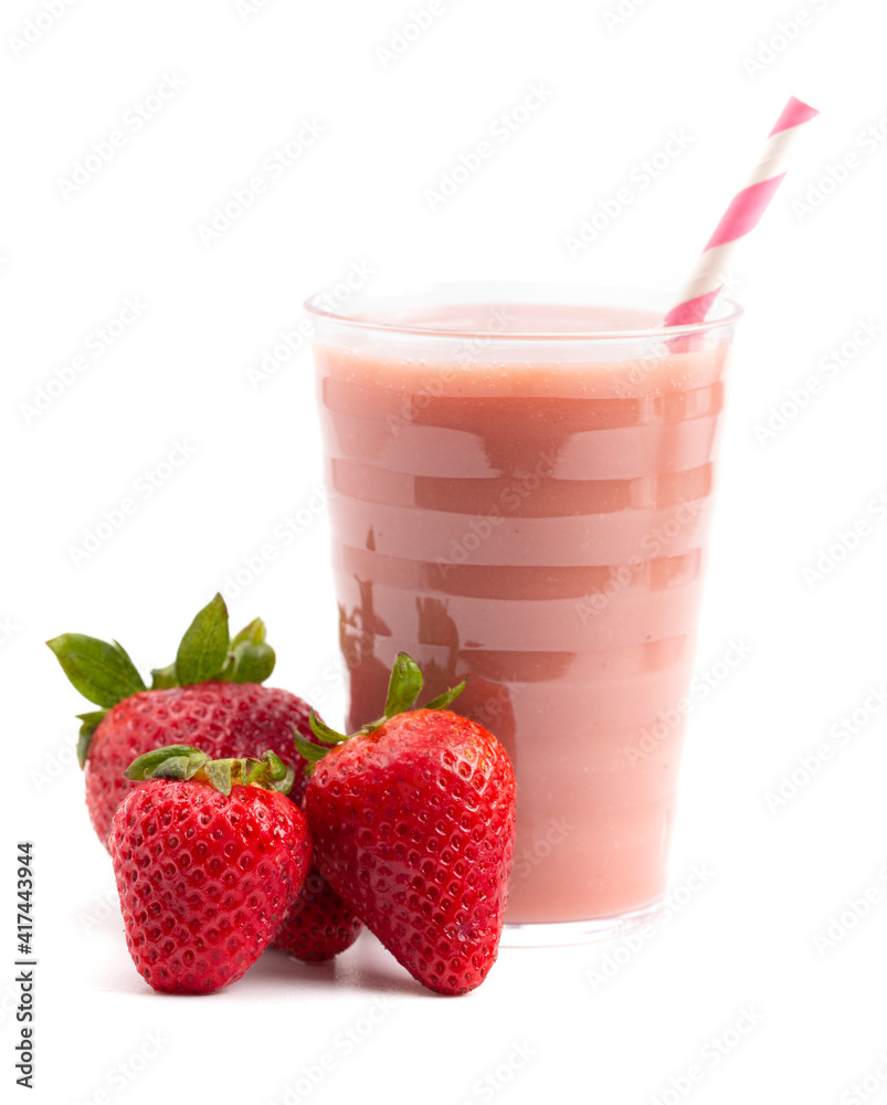 A Strawberry Smoothie Isolated on a White Background A Strawberry Smoothie Isolated on a White Background