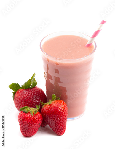 A Strawberry Smoothie Isolated on a White Background