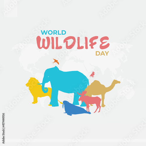 World Wildlife Day Posters  Vector Animals with World Map  Wildlife