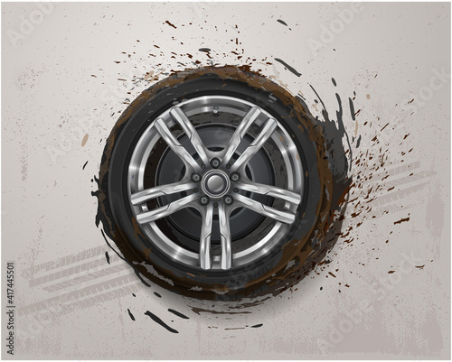 Vector car banner template. Grunge tire track background for vertical poster, digital banner, flyer, booklet cover, brochure and web design. Grunge tire track. Dirty tire track background.