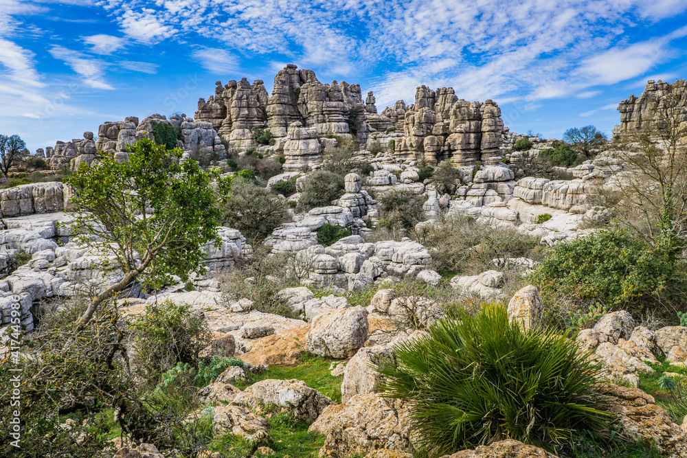 Hiking the Torcal de Antequerra National Park in Andalusia, Spain. This national is known for its unusual karst landforms, made of limestone