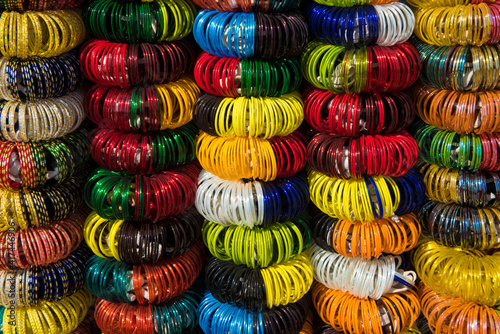 Jodhpur / India 29 October 2017 Colourful glass bangles at Sardar Market Jodhpur in Rajasthan India photo