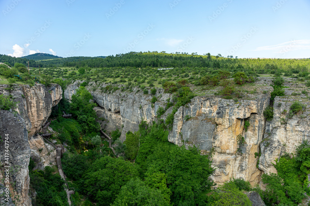 Incesu aqueduct, crystal glass terrace, slap canyon in Safranbolu, a tourism city.