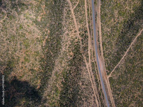 Highway roads between towns in rural South Africa by the Great Fish river, on a hot summer's day in the Eastern Cape, South Africa from up top views