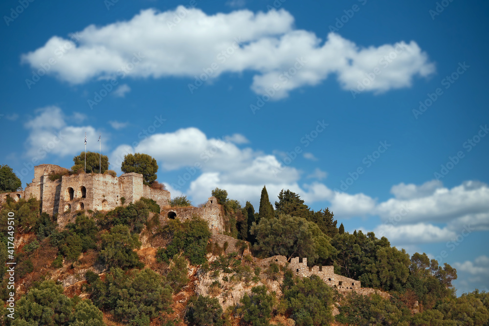 old ruined castle on hill landscape Parga Greece