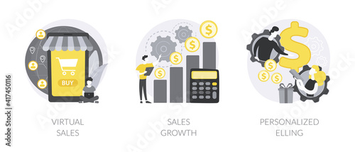 Sales manager abstract concept vector illustration set. Virtual sales, client database growth, personalized selling, telemarketing and virtual call center, brand representative abstract metaphor.