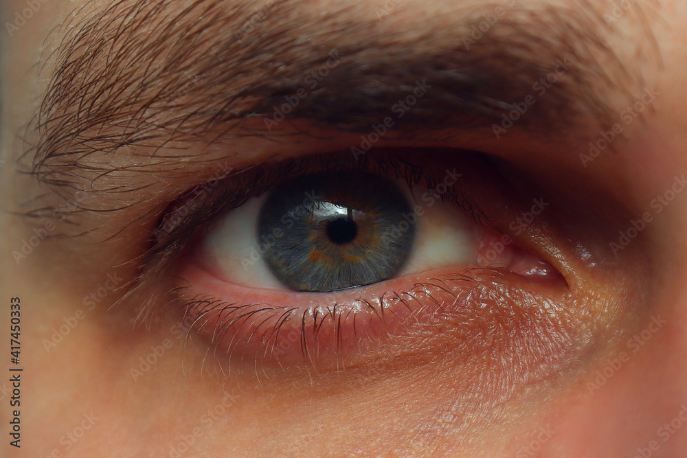 Close up of male eye light brown green color Close up of male eye light brown green color