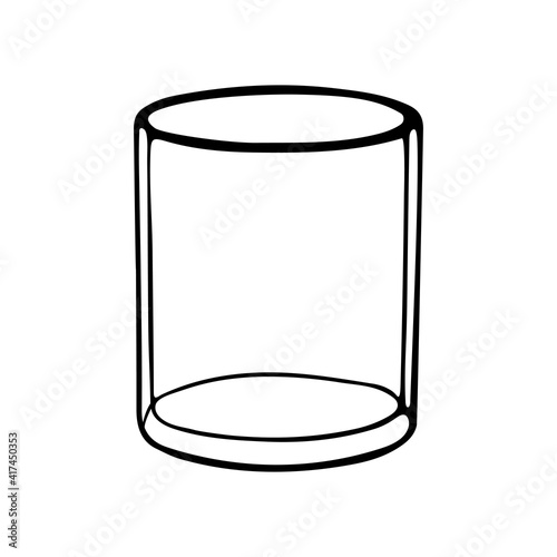 Black hand drawn illustration of a transparent glass for water isolated on a white background