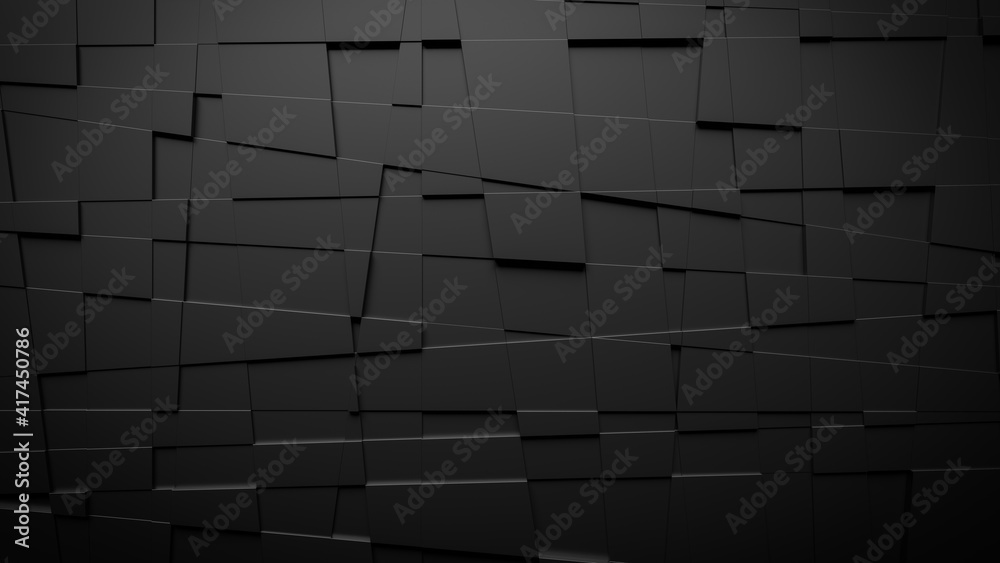 Dark, abstract background made of irregular squares. 3d rendering 