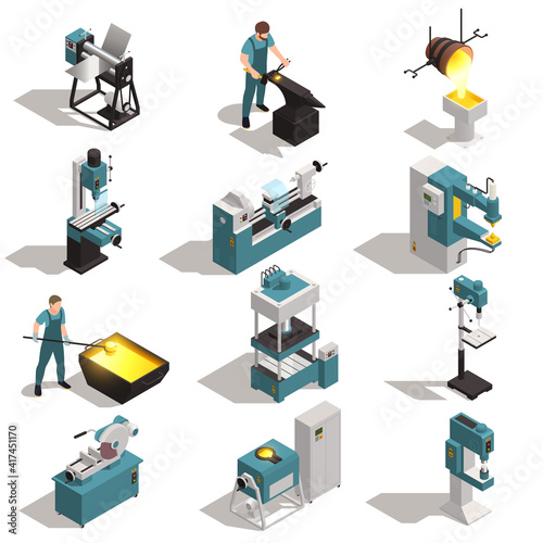 Metalworking People Isometric Set