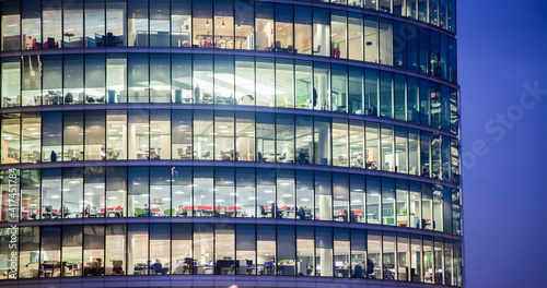Photography business office windows at night  Corporate building London City  England