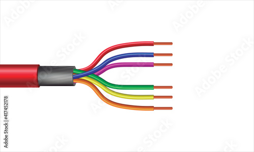 Multicolor Twisted Pair Copper Cable with shield structure. 3d Rendering Vector realistic illustration isolated on white background.
