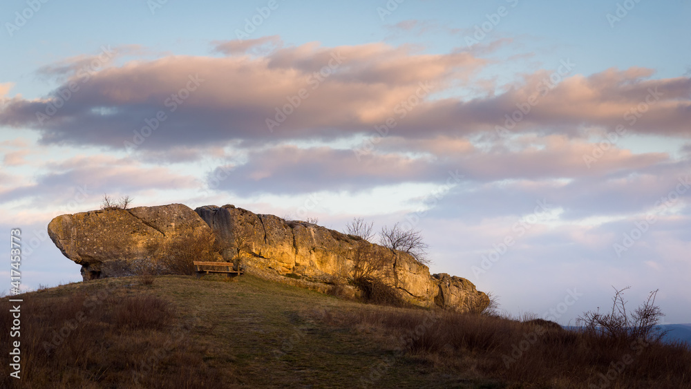 Obraz premium Rock called Hölzlstein in Burgenland at sunrise