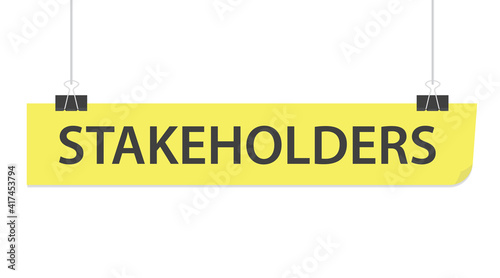 stakeholders written on hanging paper card- vector illustration