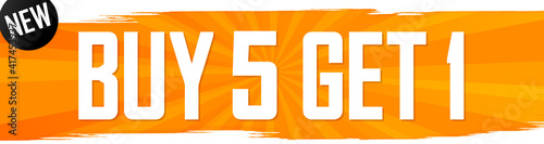 Buy 5 Get 1 Free, sale web banner design template, discount horizontal poster, vector illustration