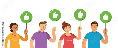 People give review rating and feedback. Customer review rating. Flat vector illustration