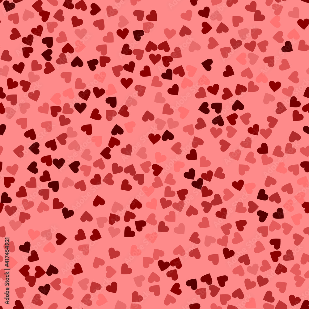 Glitter seamless texture. Actual red particles. Endless pattern made of sparkling hearts. Resplenden