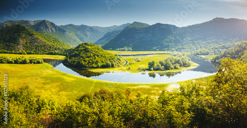 The magical valley of the Rijeka Crnojevica. Location place National park Skadar Lake, Montenegro.