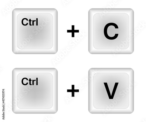Ctrl C, Ctrl V keys on the keyboard, copy and paste the key combination. Insert a keyboard shortcut for Windows devices. Computer keyboard icons. Vector