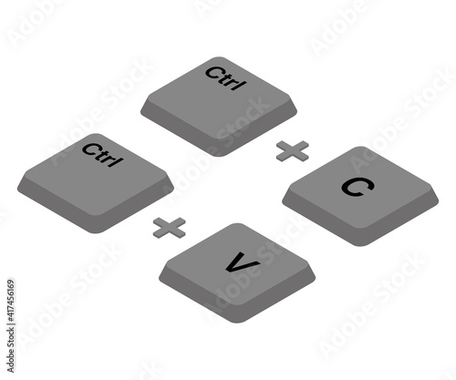 Ctrl C, Ctrl V keys on the keyboard, copy and paste the key combination. Insert a keyboard shortcut for Windows devices. Computer keyboard icons. Vector