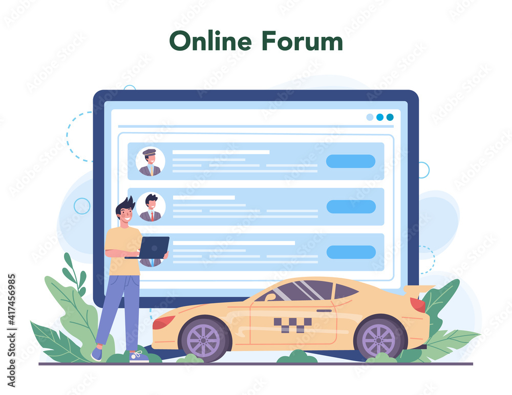 Taxi service online service or platform. Yellow taxi car. Automobile cab