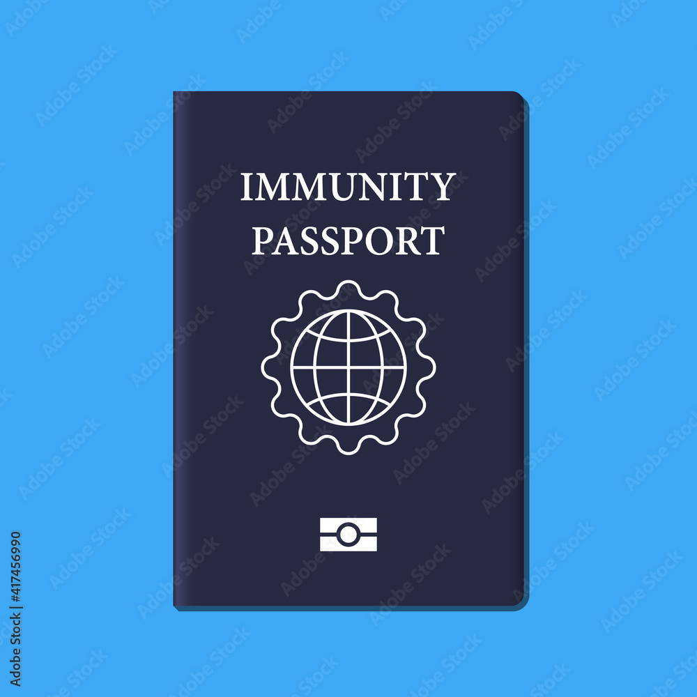 Fototapeta premium Immunity passport vector illustration isolated on blue background.