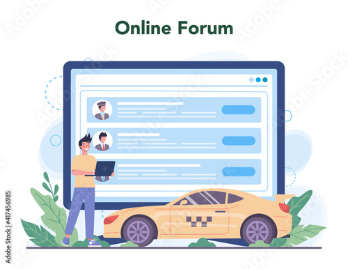 Taxi service online service or platform. Yellow taxi car. Automobile cab