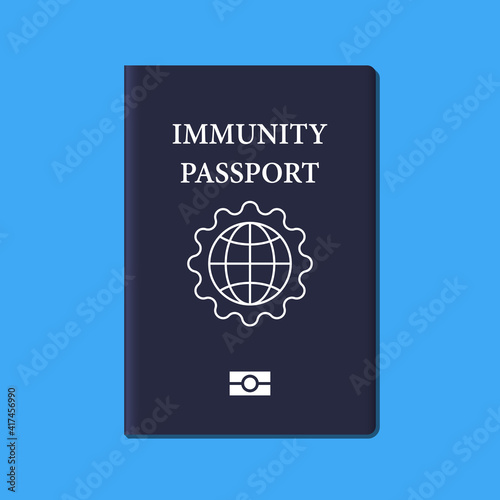 Immunity passport vector illustration isolated on blue background.