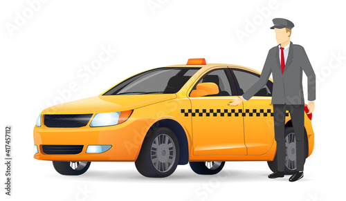 Fotografia Yellow taxi vector illustration isolated background