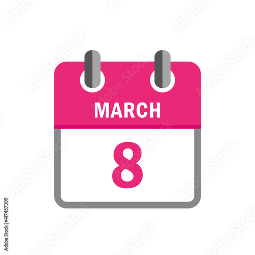 8th march international womens day in pink calendar vector illustration EPS10