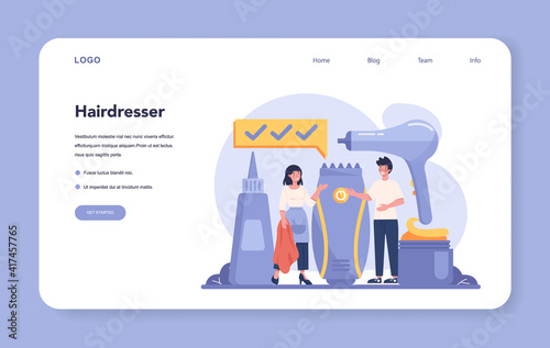 Hairdresser web banner or landing page. Idea of men are.