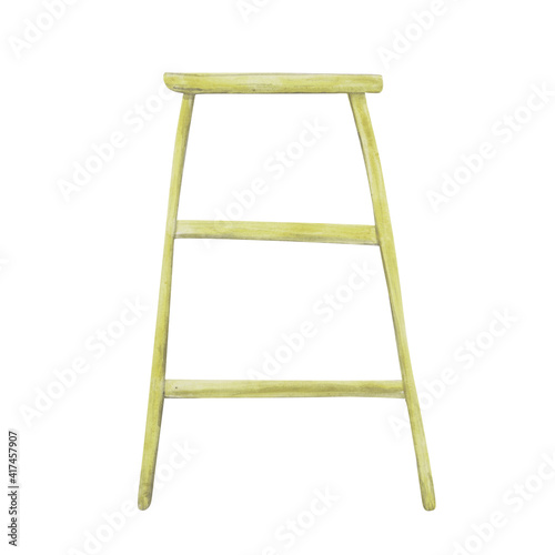 Watercolor wooden shelf isolated on a white background. Hand-drawn stepladder for your design. Empty stand. Interior furniture.