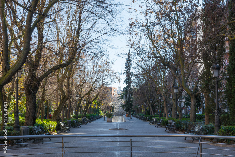 Paseo de San Gregorio promenade in Puertollano. Ciudad Real, Spain