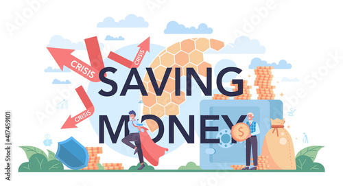 Saving money typographic header. Pension fund for retirement