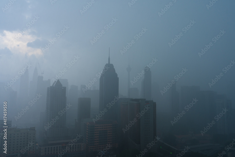 Heavy fog landscape of Kuala Lumpur city center