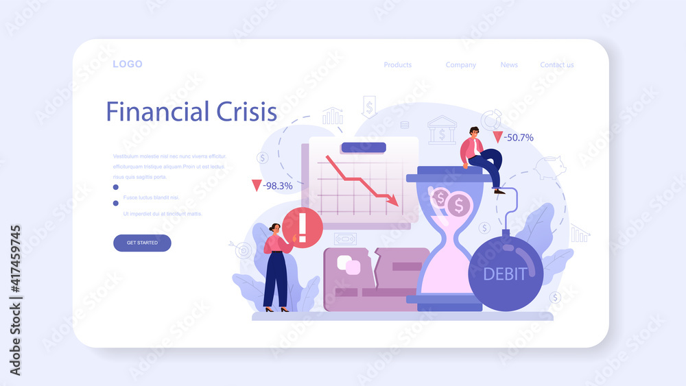 Bankruptcy web banner or landing page. Financiall crisis with falling down Bankruptcy web banner or landing page. Financiall crisis with falling down