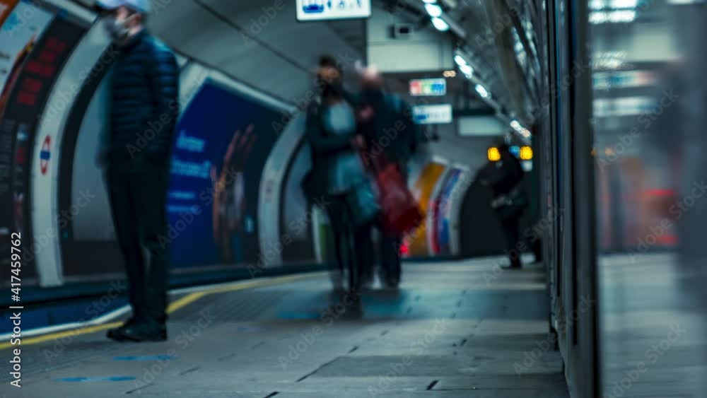 Time lapse of quiet underground train station platform 