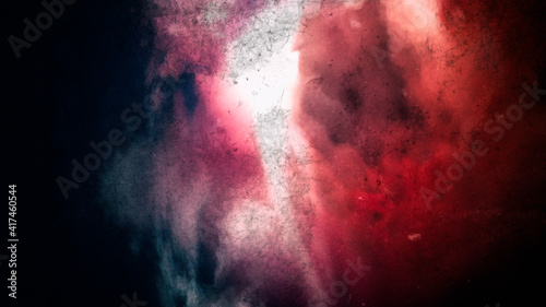 abstract composition red and white shapeless volume on a dark background, 3d rendering, blurred image