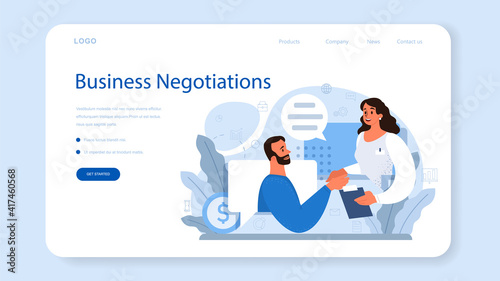 Business negotiations web banner or landing page. Business planning