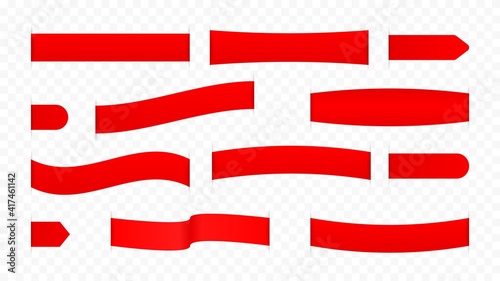 Red geometric ribbon banners isolated set. Winding templates with expansion and contraction creative label frames with blank business vector style.