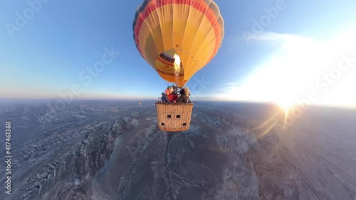 Cappadocia flight in a hot air balloon. 360 3D over capture video