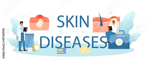 Skin diseases typographic header. Dermatology specialist, face skin