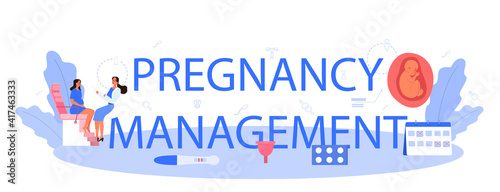 Pregnancy management typographic header. Women health examination.
