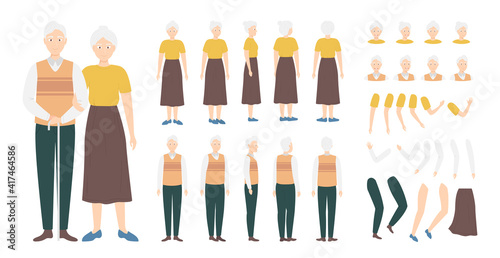 Cartoon Color Characters Old People Animated Set Concept. Vector