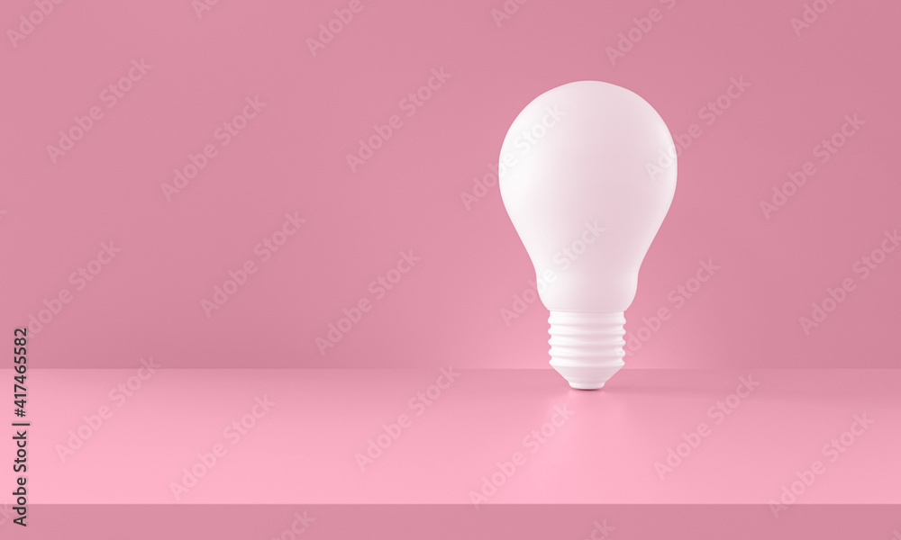 Light bulb white on pink background. Creativity and innovation ideas concept. 3d rendering. Horizontal composition with copy space. Light bulb white on pink background. Creativity and innovation ideas concept. 3d rendering. Horizontal composition with copy space.