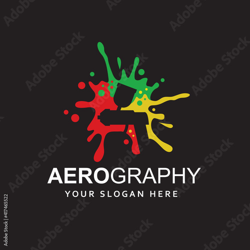 abstract label of sprayer against paint splash isolated on black background