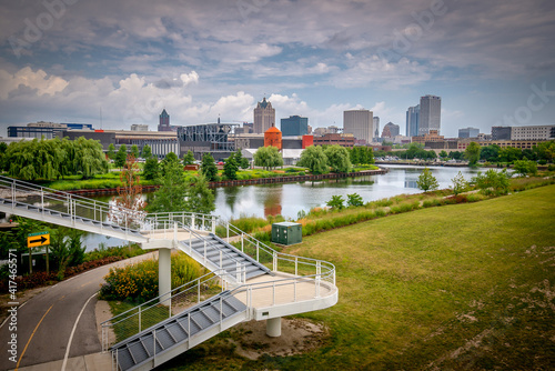 City views of the South Side of Milwaukee, WI with dramatic Summer storm clouds