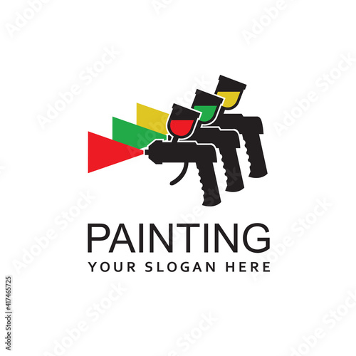 abstract emblem of spray gun painting isolated on white background