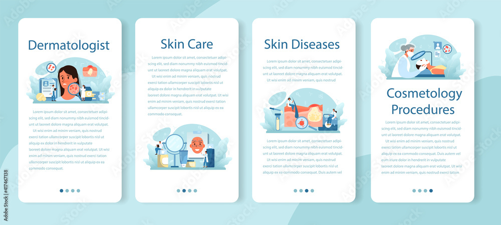 Dermatologist mobile application banner set. Dermatology specialist