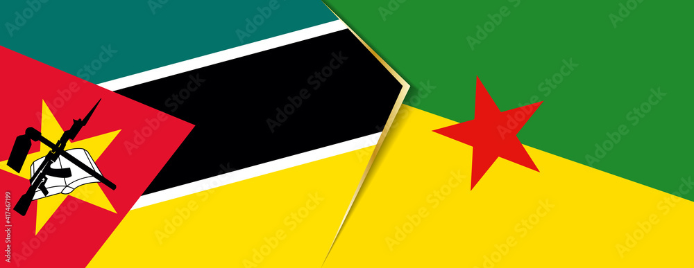 Mozambique and French Guiana flags, two vector flags. Mozambique and French Guiana flags, two vector flags.